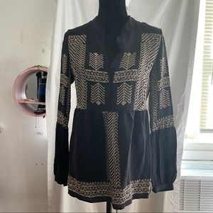 CYNTHIA VINCENT SILK MANDARIN BOHO TOP S